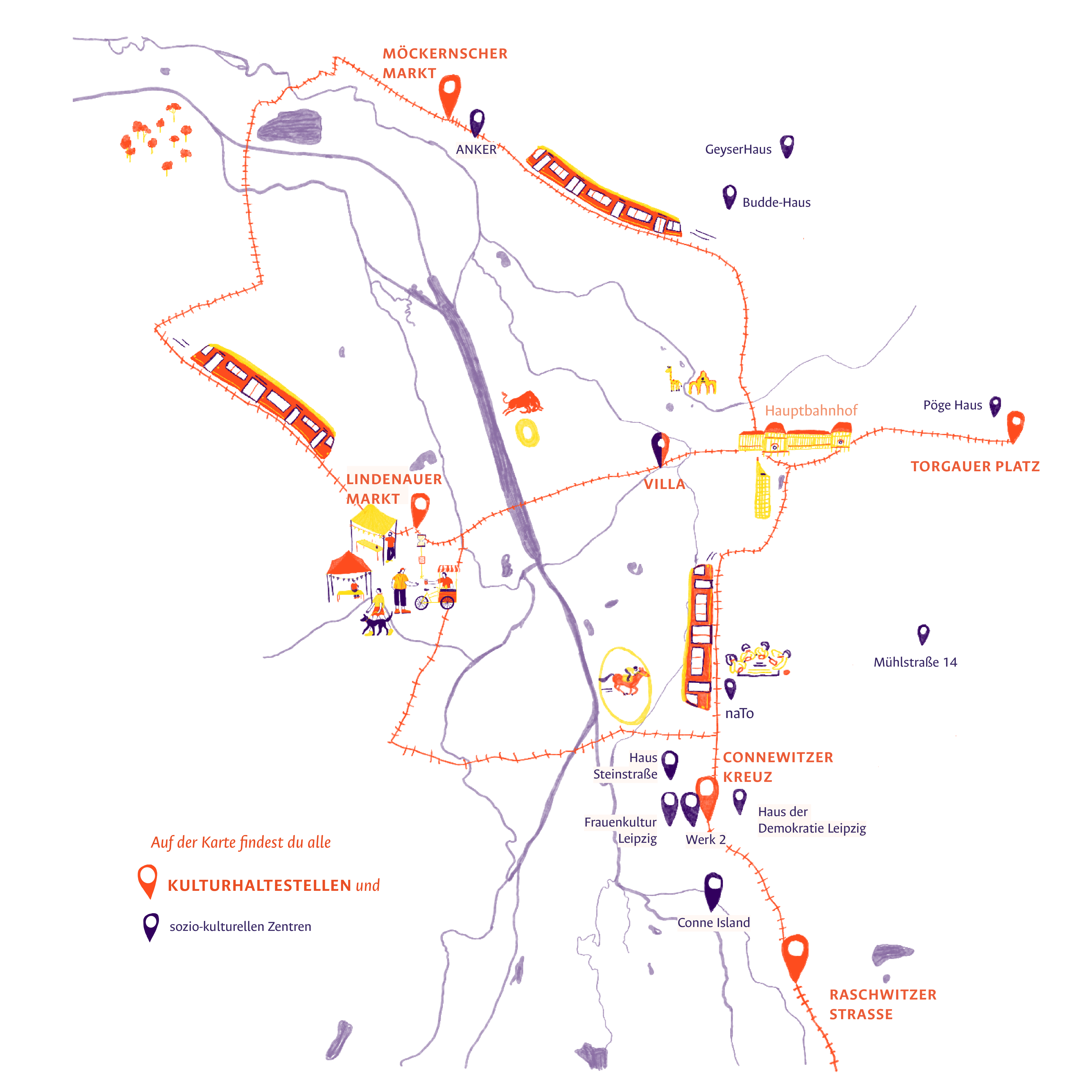 Karte der Straßenbahnhaltestellen